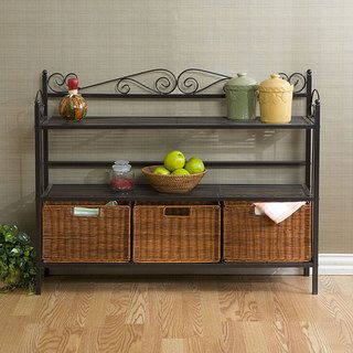 Bakers Rack with Three Rattan Drawers