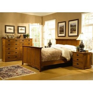 Mission Solid Oak 4 piece Panel King Bedroom Set with 12 drawer Chest