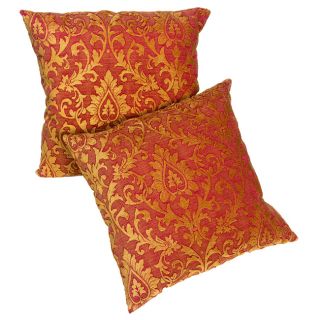 Red/Gold Chenille Damask 18 inch Pillows (Set of 2)
