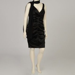 Onyx Nite Womens Plus Size Black Ruched Satin Dress