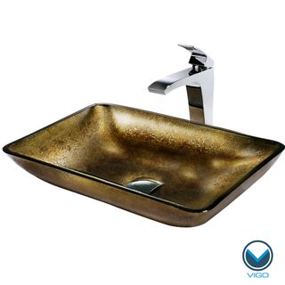 Vigo Rectangular Copper Vessel Sink and Fountain Faucet Combo