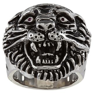 Ed Hardy Stainless Steel Large Tiger Head Cubic Zirconia Ring