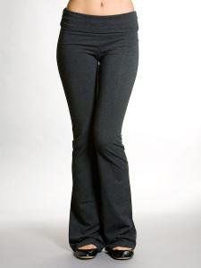 Ladies Foldover Cotton Spandex Yoga Pants, Charcoal Gray