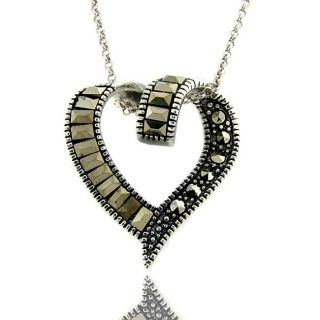 Sterling Silver Marcasite Ribbon Heart Necklace