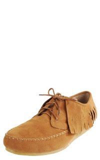  Noka01 Velvet Laced Moccasin Fringe Flats DARK CAMEL Shoes