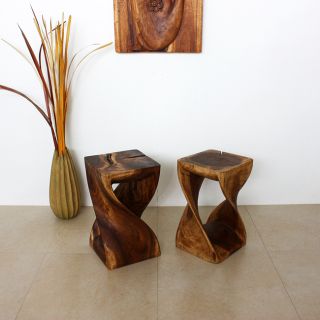 12 inches Square x 20 inch Wooden Hand carved Walnut Oil Twist Stool