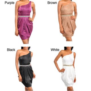 Stanzino Womens Single Strap Pleated Dress with Stone Detailed Waist