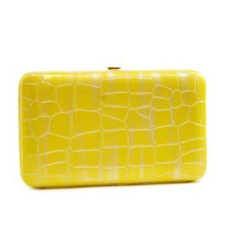 Deep 2 Tone Croco Embossed Frame Wallet Faux Leather Yellow Shoes