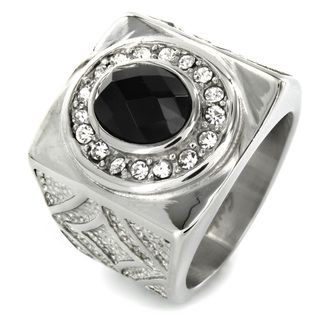 Stainless Steel Royal Onyx and Cubic Zirconia Ring