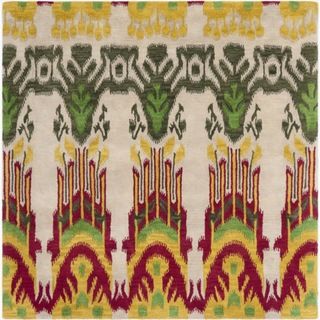 Handmade Ikat Beige/ Yellow Wool Rug (6 Square)