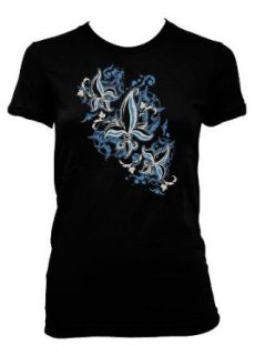 Blue Gothic Fleur De Lis Womens T shirt, Womens Old