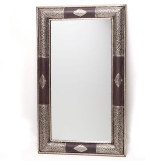 39 Inch Handcrafted Metalwork and Leather Mirror (Morocco)