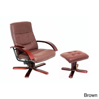 International Caravan Faux Leather Swivel Rocker Chair and Ottoman Set