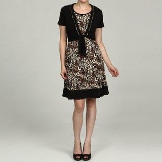 Glamour Womens Animal Print Dress and Tie shrug 2 piece Set