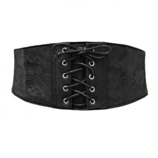 Black Lace up Corset Style Elastic Cinch Belt Size Medium
