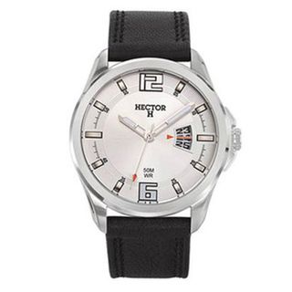 Hector H Mens Classic Black Leather Strap Watch