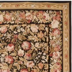 Hand knotted French Aubusson Black Wool Rug (9 x 12)