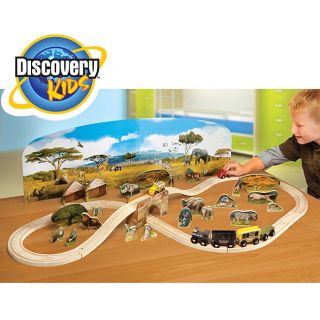 Discovery Kids Wooden Wild Safari 63 piece Train Set