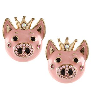 Betsey Johnson Cubic Zirconia Goldtone Pink Pig Stud Earrings