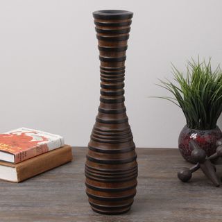 Brown Multi tone Wood Vase (India)