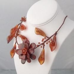 Rose Vines Red Jasper and Carnelian Flower Necklace (Thailand