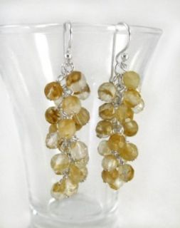 Sterling Silver Gemstone Cluster Drop Earrings, Brown