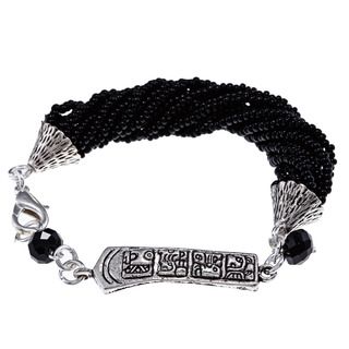 Black Twisted Beads and Symbols Bracelet (Guatemala)