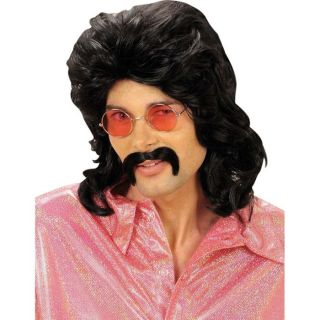 Perruque et Moustache Noires années 70   Perruque haute qualité