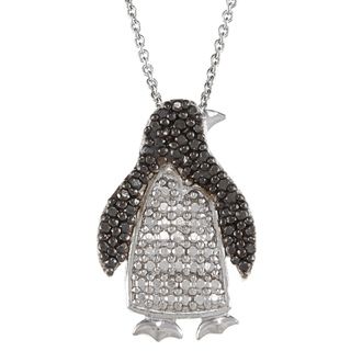 DB Designs Sterling Silver Black Diamond Accent Penguin Necklace