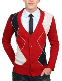Doublju Mens Argyle Button Cardigan Sweater Clothing