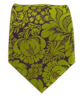 100% Silk Woven Eggplant and Lime Green Fiore Patterned