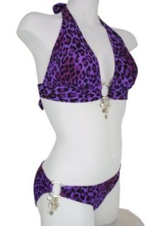 Purple Leopard Halter Top and Full Panty Low Rise Bottom