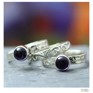 Set of 3 Sterling Silver Mystic Muse Amethyst Rings (India