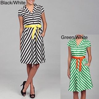 Julian Taylor Womens Striped Belted Dress