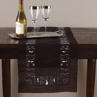 Embroidered and Sequined 72 inch Black Oblong Table Runner