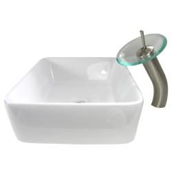 Rectangular Porcelain Bathroom Vessel Sink and Brushed Nickel
