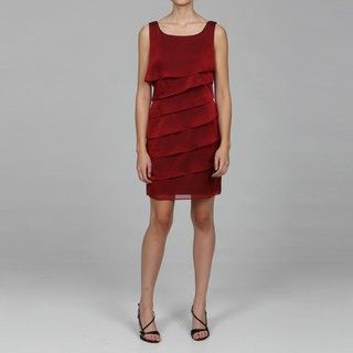 Connected Apparel Womens Red Tiered Dress