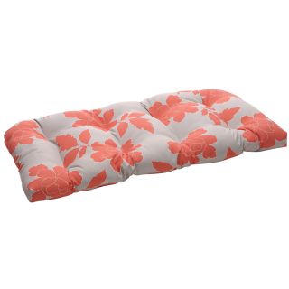 Gray/Coral Floral Outdoor Wicker Loveseat Cushion
