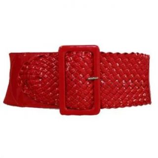 Red Wide Braided Patent Leather Elastic Stretch Belt