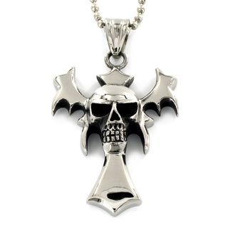 Stainless Steel Skull and Bat Wing Necklace