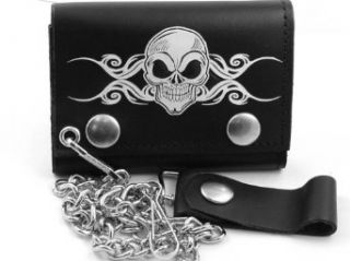 Death Skull Genuine Leather Chain Wallet #18 Clothing