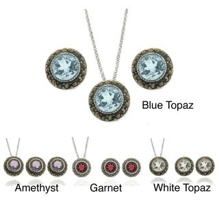 Silver Overlay Gemstone and Marcasite Circle Jewelry Set