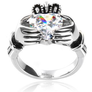 Stainless Steel Heart cut Cubic Zirconia Claddagh Ring