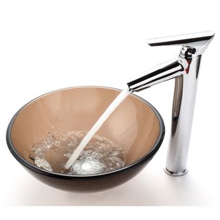 Kraus 14 inch Clear Brown Glass Vessel Sink and Decus Faucet