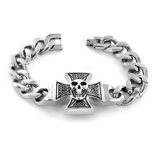 Stainless Steel Iron Cross and Skull Bracelet