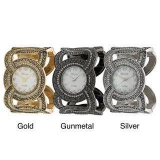 Geneva Platinum Womens Rhinestone accented Ornate Hinged Cuff Watch