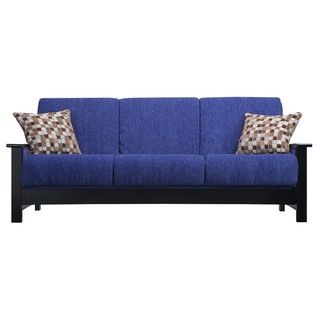 Portfolio Belfry Convert a Couch Blue Chenille Wood Arm Futon Sofa
