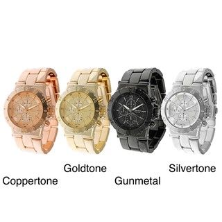 Geneva Platinum Decorative Chronograph and Bezel Link Watch