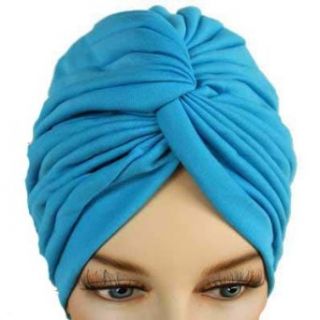Turquoise Blue Pleated Turban Hat Head Cover Sun Cap