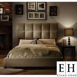 ETHAN HOME Sarajevo Queen Sized Taupe Velvet Tufted Bed